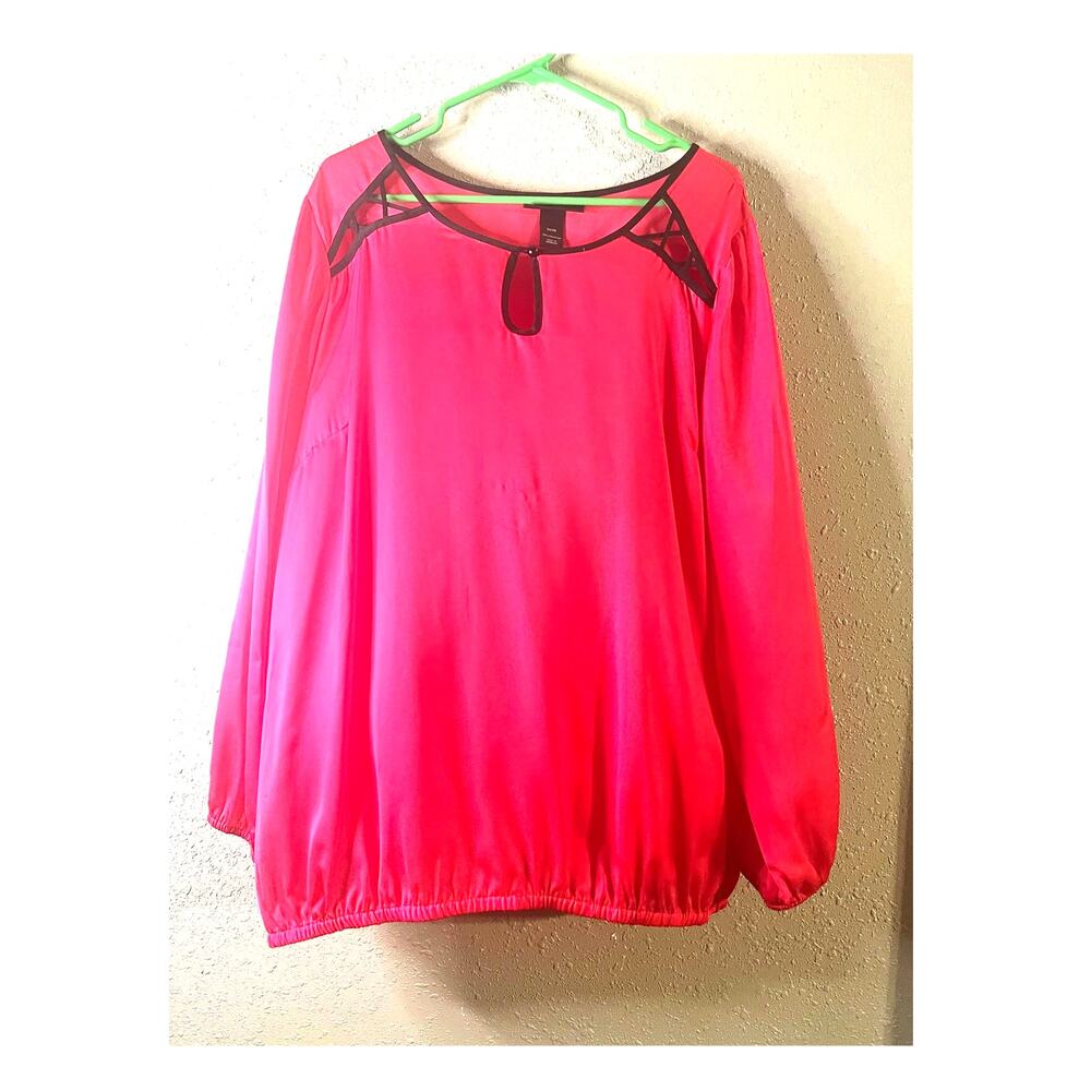 Lane Bryant women’s 22/24 hot pink with black piping blouse business office boho